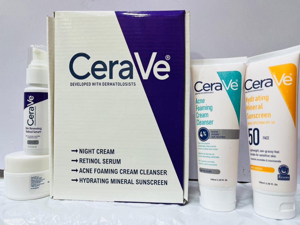 CeraVe Skincare Kit – Sunscreen, Cleanser, Night Cream & Serum