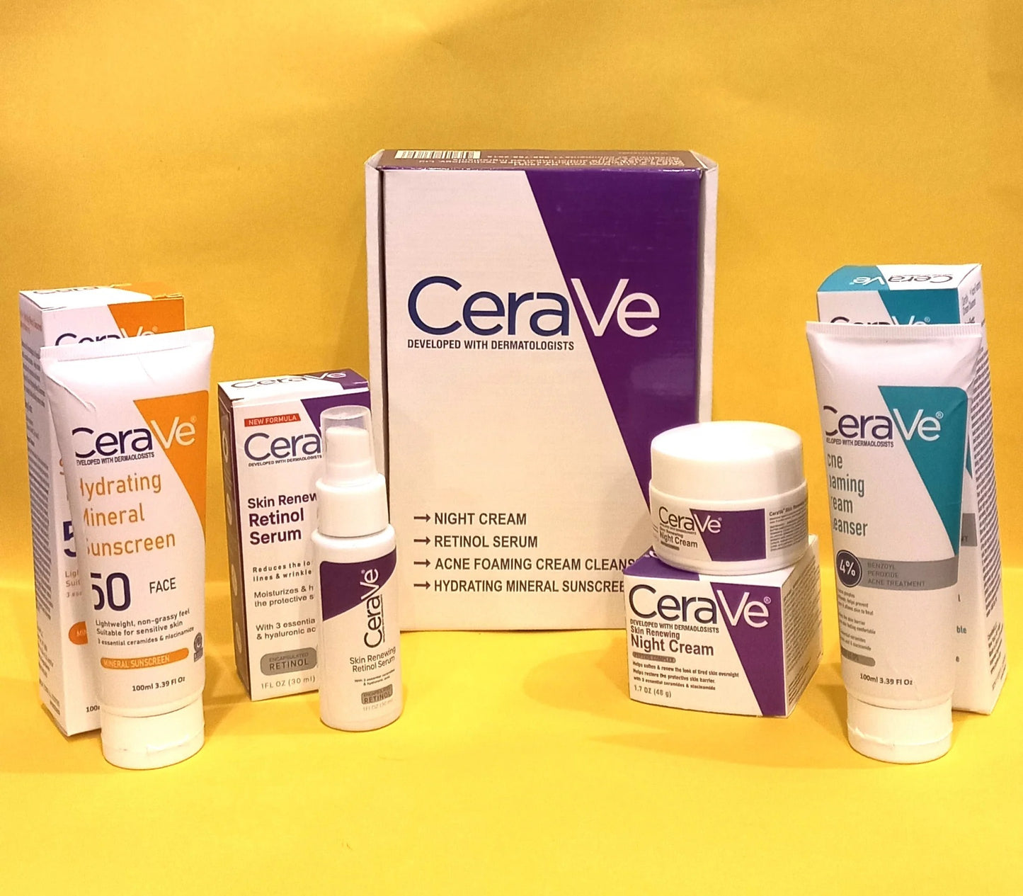 CeraVe Skincare Kit – Sunscreen, Cleanser, Night Cream & Serum